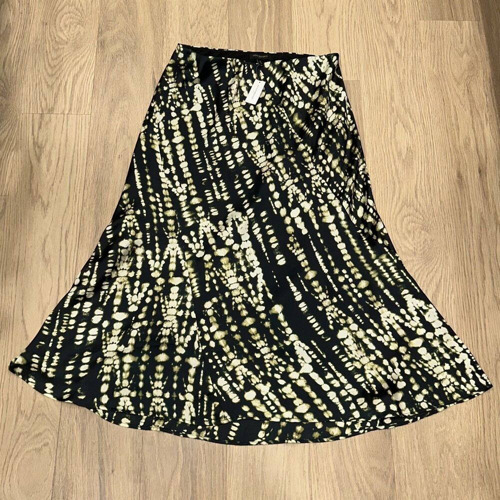 NWT Banana Republic Midi Slip Skirt Green Black Tie Dye Womens Medium